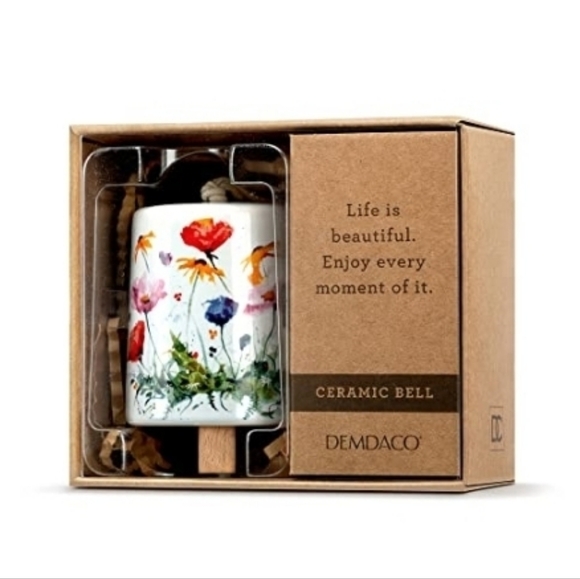 NWT DEMDACO Watercolor Wildflowers Stoneware Hanging Mini Bell Ornament - Picture 5 of 7